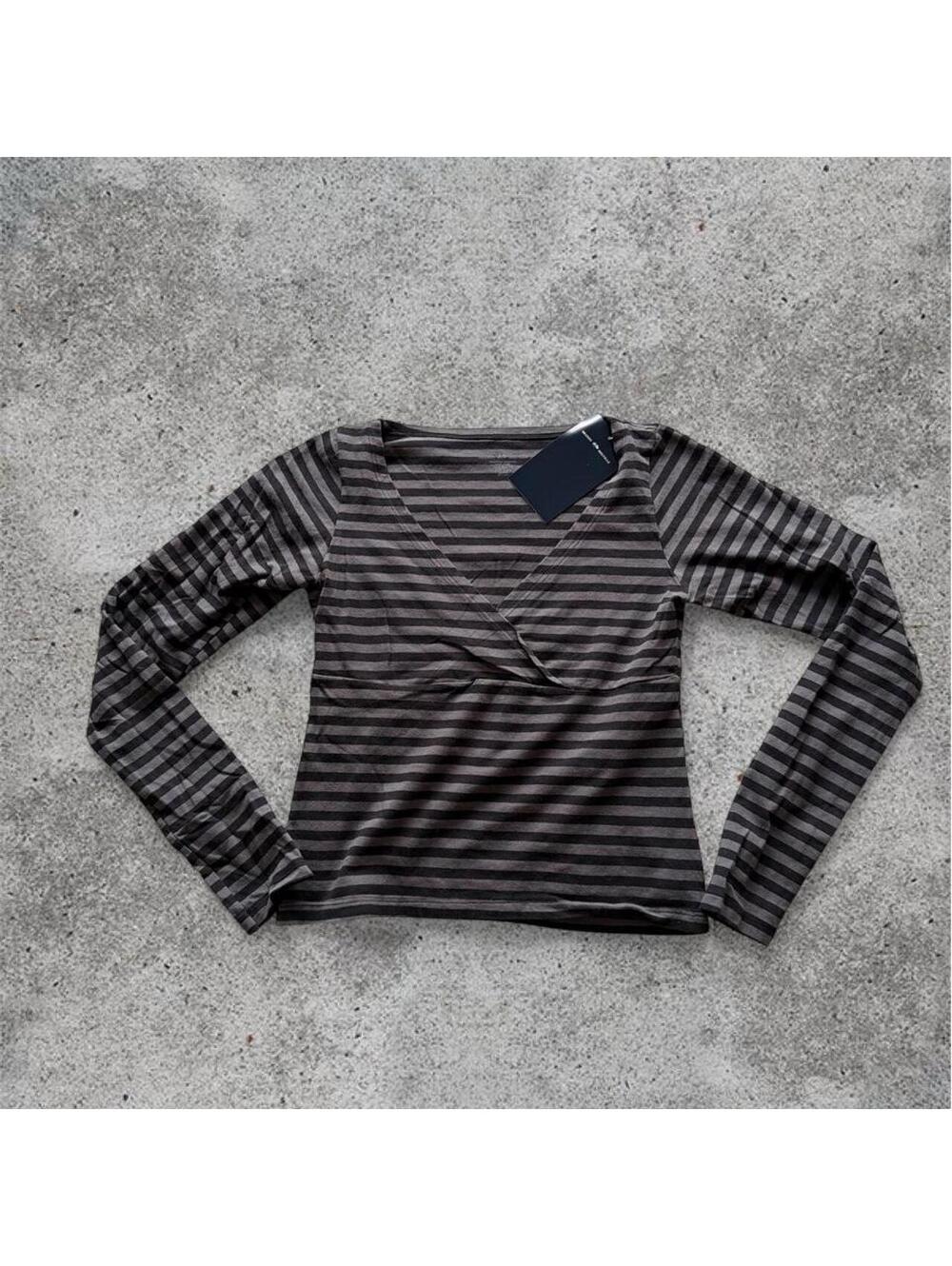 Brandy Melville grey and black striped long sleeve amara top